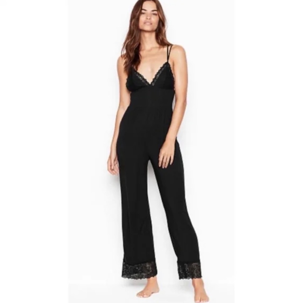 Victoria's Secret Heavenly Super soft Modal‎ Black Lace Loungewear Jumpsuit M